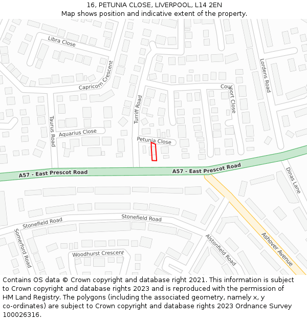 16, PETUNIA CLOSE, LIVERPOOL, L14 2EN: Location map and indicative extent of plot