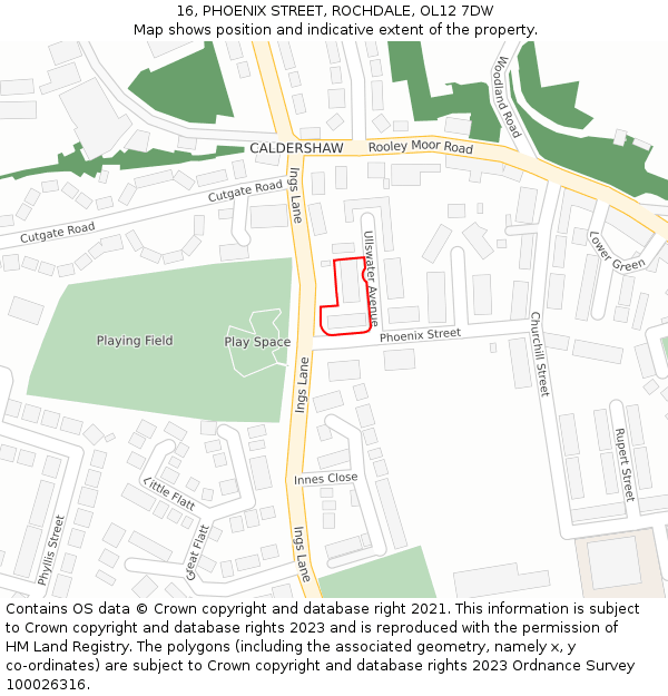 16, PHOENIX STREET, ROCHDALE, OL12 7DW: Location map and indicative extent of plot