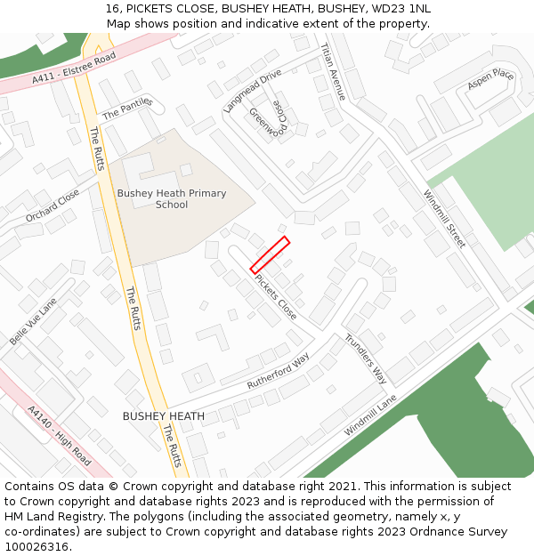 16, PICKETS CLOSE, BUSHEY HEATH, BUSHEY, WD23 1NL: Location map and indicative extent of plot