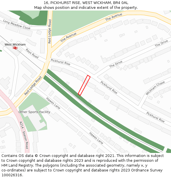 16, PICKHURST RISE, WEST WICKHAM, BR4 0AL: Location map and indicative extent of plot
