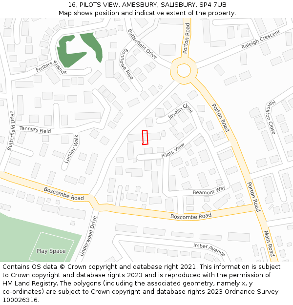 16, PILOTS VIEW, AMESBURY, SALISBURY, SP4 7UB: Location map and indicative extent of plot