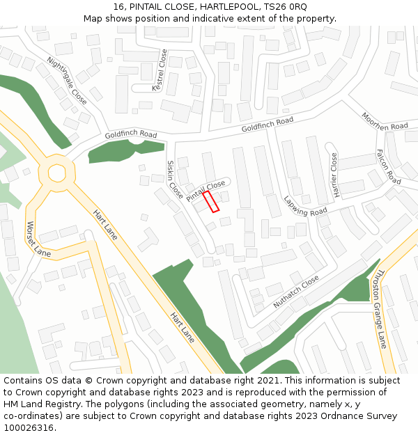 16, PINTAIL CLOSE, HARTLEPOOL, TS26 0RQ: Location map and indicative extent of plot