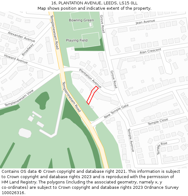 16, PLANTATION AVENUE, LEEDS, LS15 0LL: Location map and indicative extent of plot