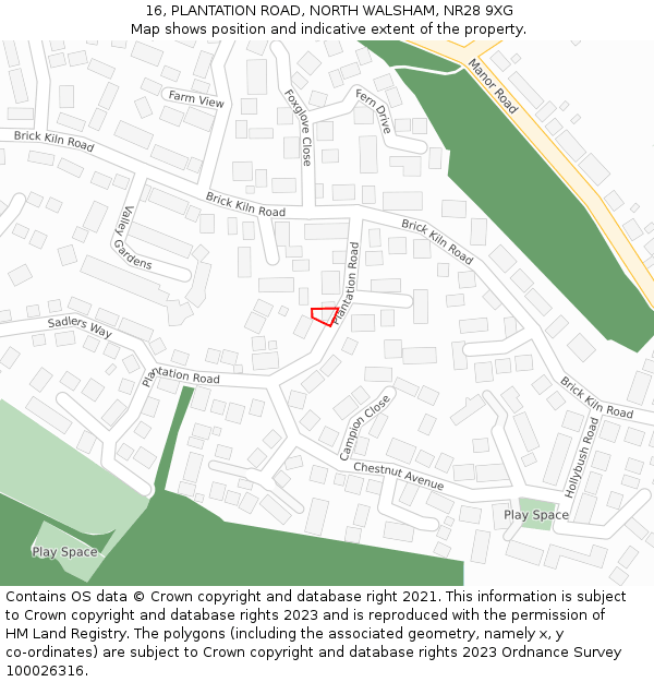 16, PLANTATION ROAD, NORTH WALSHAM, NR28 9XG: Location map and indicative extent of plot