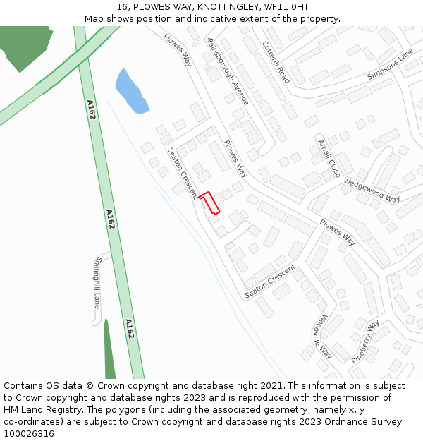 16, PLOWES WAY, KNOTTINGLEY, WF11 0HT: Location map and indicative extent of plot