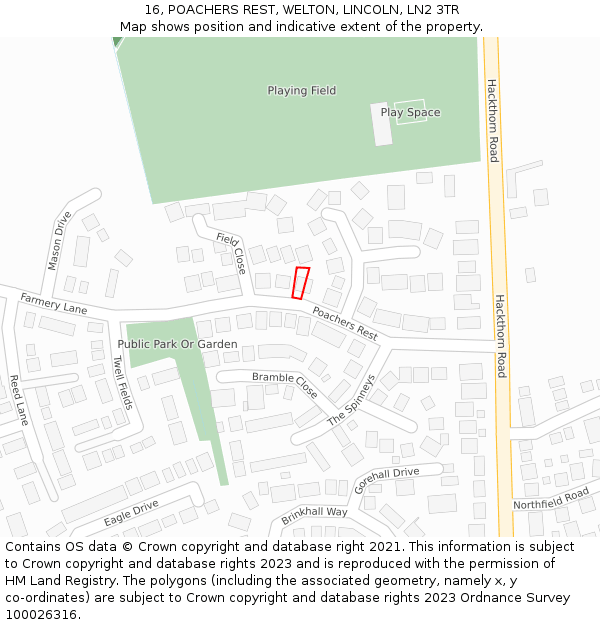 16, POACHERS REST, WELTON, LINCOLN, LN2 3TR: Location map and indicative extent of plot