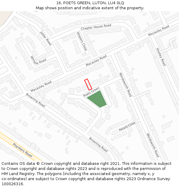 16, POETS GREEN, LUTON, LU4 0LQ: Location map and indicative extent of plot