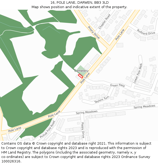 16, POLE LANE, DARWEN, BB3 3LD: Location map and indicative extent of plot