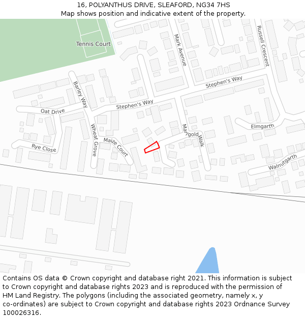 16, POLYANTHUS DRIVE, SLEAFORD, NG34 7HS: Location map and indicative extent of plot