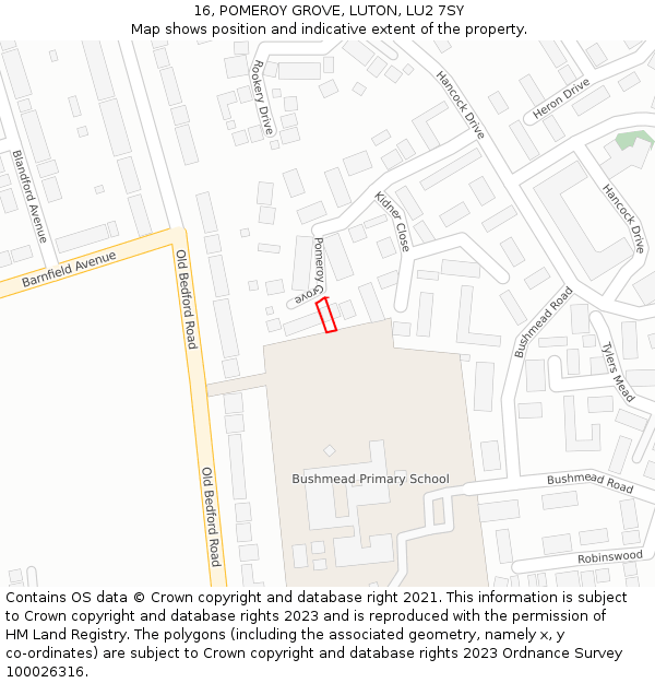 16, POMEROY GROVE, LUTON, LU2 7SY: Location map and indicative extent of plot