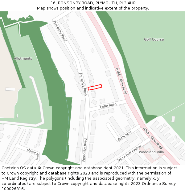 16, PONSONBY ROAD, PLYMOUTH, PL3 4HP: Location map and indicative extent of plot