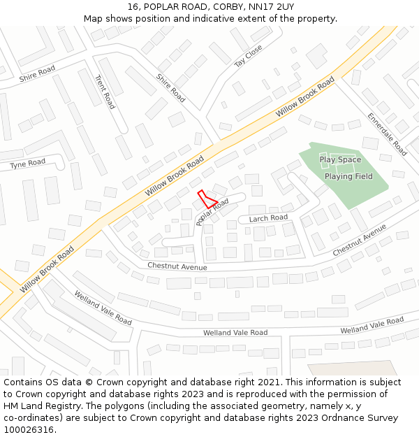 16, POPLAR ROAD, CORBY, NN17 2UY: Location map and indicative extent of plot