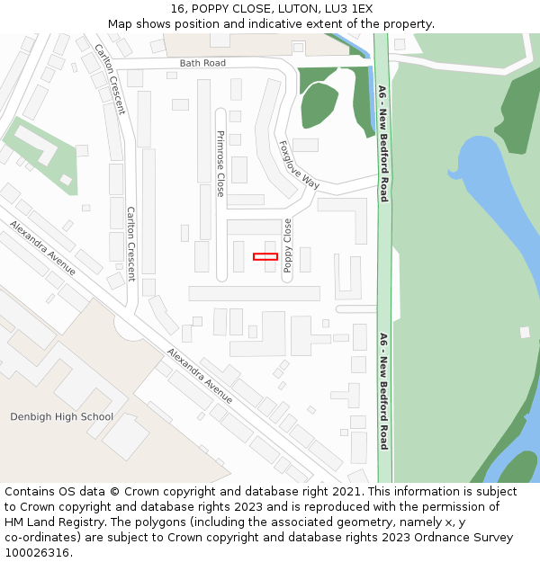 16, POPPY CLOSE, LUTON, LU3 1EX: Location map and indicative extent of plot