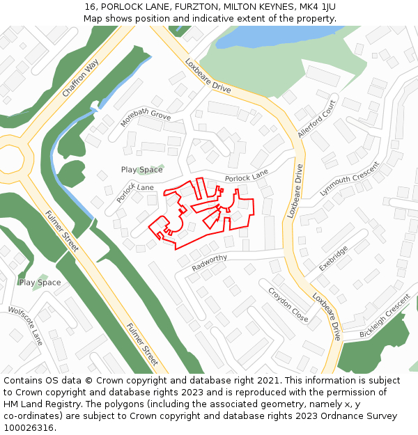 16, PORLOCK LANE, FURZTON, MILTON KEYNES, MK4 1JU: Location map and indicative extent of plot