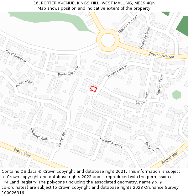 16, PORTER AVENUE, KINGS HILL, WEST MALLING, ME19 4QN: Location map and indicative extent of plot