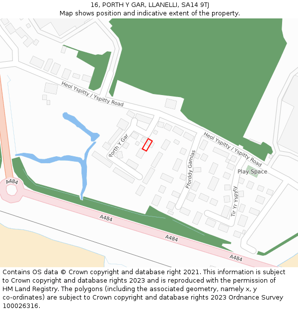 16, PORTH Y GAR, LLANELLI, SA14 9TJ: Location map and indicative extent of plot