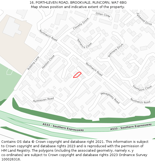 16, PORTHLEVEN ROAD, BROOKVALE, RUNCORN, WA7 6BG: Location map and indicative extent of plot