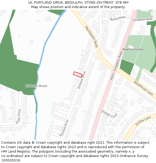 16, PORTLAND DRIVE, BIDDULPH, STOKE-ON-TRENT, ST8 6RY: Location map and indicative extent of plot