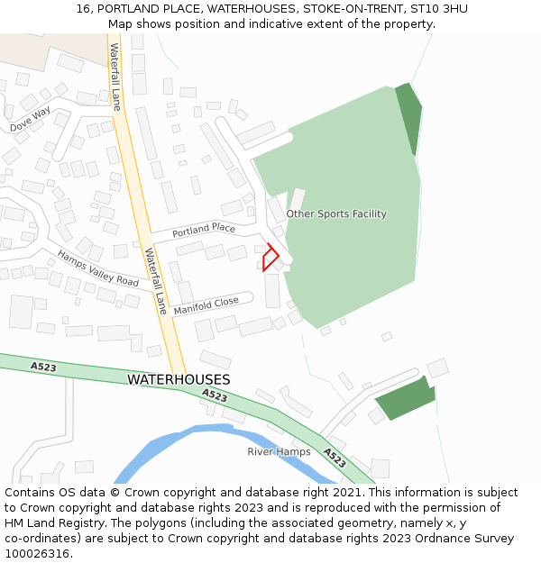 16, PORTLAND PLACE, WATERHOUSES, STOKE-ON-TRENT, ST10 3HU: Location map and indicative extent of plot