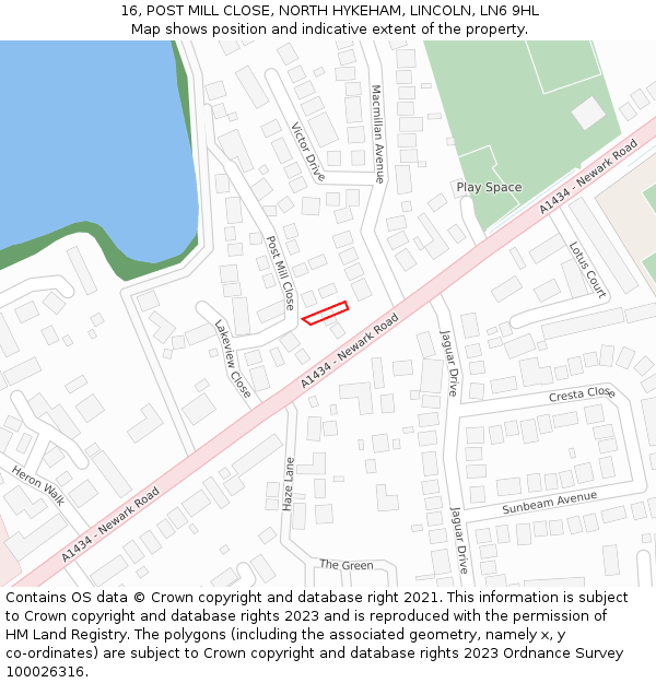 16, POST MILL CLOSE, NORTH HYKEHAM, LINCOLN, LN6 9HL: Location map and indicative extent of plot
