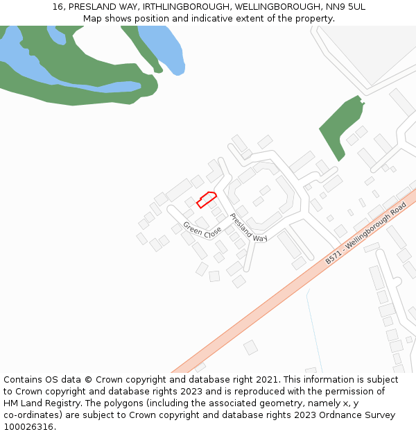 16, PRESLAND WAY, IRTHLINGBOROUGH, WELLINGBOROUGH, NN9 5UL: Location map and indicative extent of plot