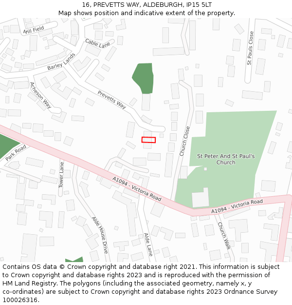 16, PREVETTS WAY, ALDEBURGH, IP15 5LT: Location map and indicative extent of plot