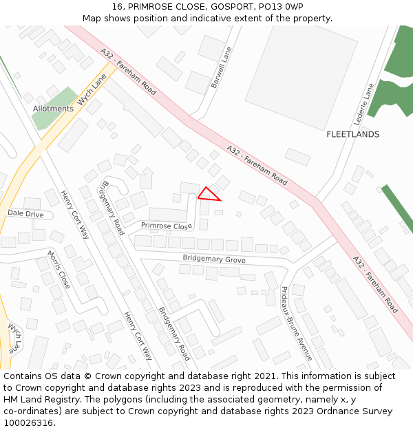 16, PRIMROSE CLOSE, GOSPORT, PO13 0WP: Location map and indicative extent of plot