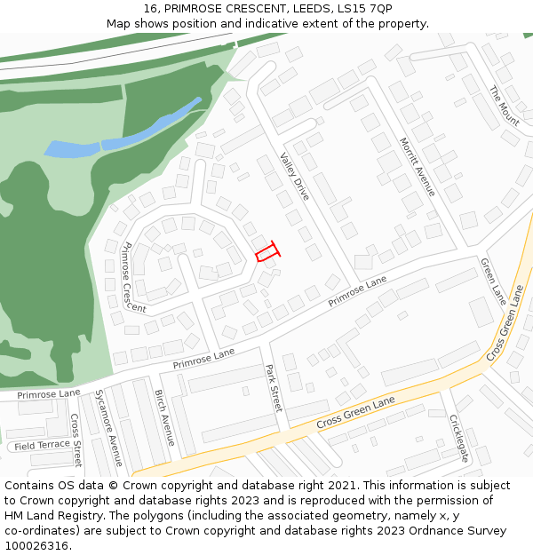 16, PRIMROSE CRESCENT, LEEDS, LS15 7QP: Location map and indicative extent of plot