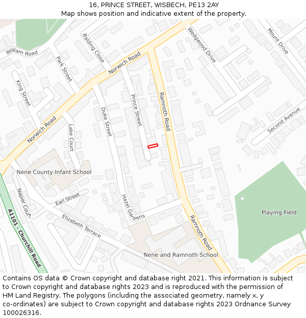 16, PRINCE STREET, WISBECH, PE13 2AY: Location map and indicative extent of plot