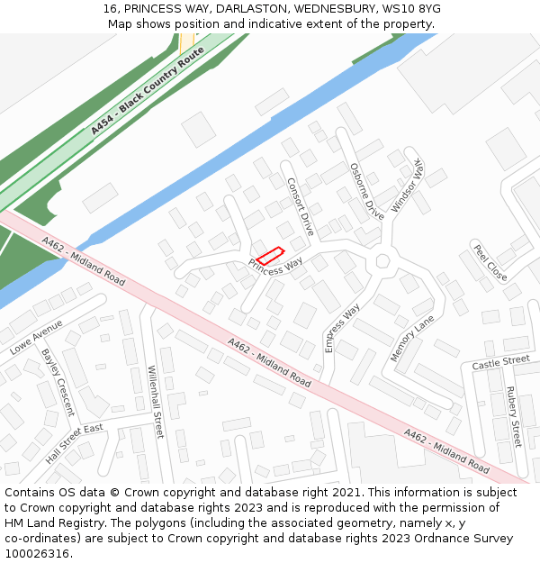 16, PRINCESS WAY, DARLASTON, WEDNESBURY, WS10 8YG: Location map and indicative extent of plot