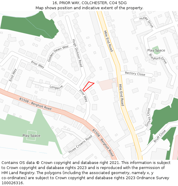 16, PRIOR WAY, COLCHESTER, CO4 5DG: Location map and indicative extent of plot