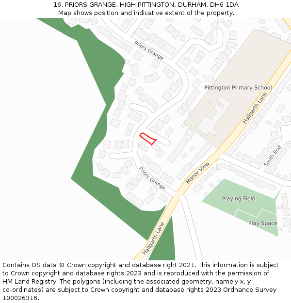 16, PRIORS GRANGE, HIGH PITTINGTON, DURHAM, DH6 1DA: Location map and indicative extent of plot