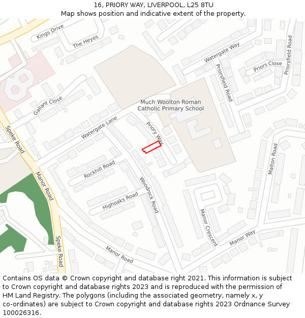 16, PRIORY WAY, LIVERPOOL, L25 8TU: Location map and indicative extent of plot