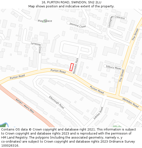 16, PURTON ROAD, SWINDON, SN2 2LU: Location map and indicative extent of plot