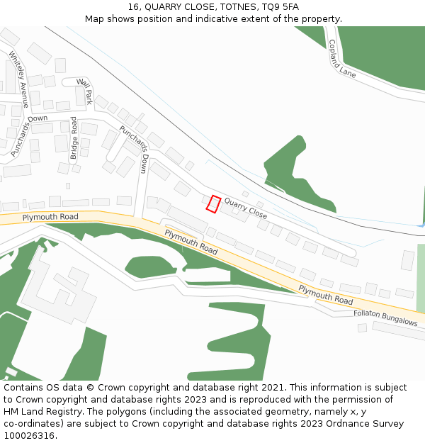 16, QUARRY CLOSE, TOTNES, TQ9 5FA: Location map and indicative extent of plot