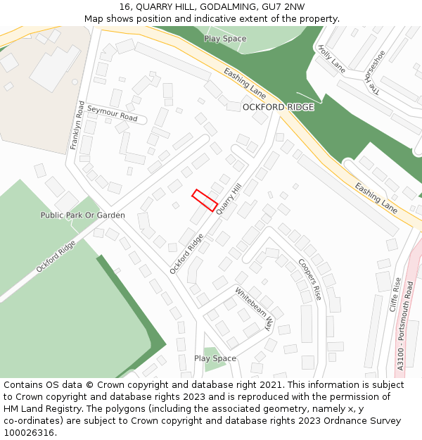 16, QUARRY HILL, GODALMING, GU7 2NW: Location map and indicative extent of plot