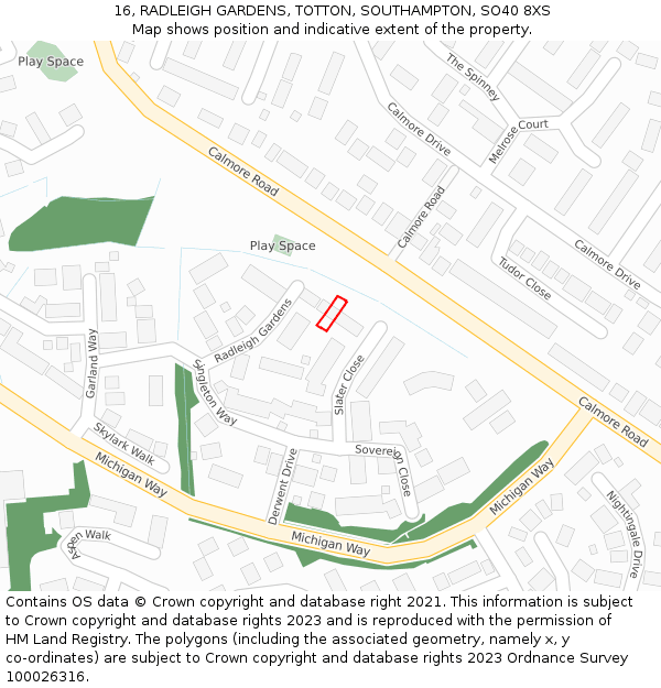 16, RADLEIGH GARDENS, TOTTON, SOUTHAMPTON, SO40 8XS: Location map and indicative extent of plot