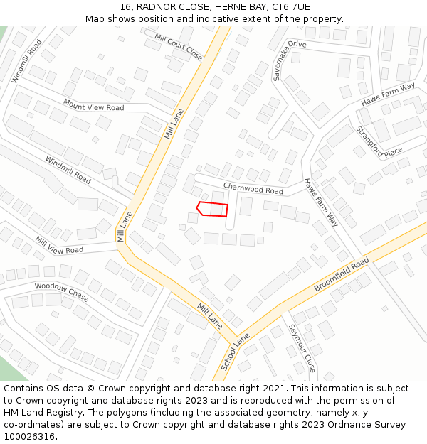 16, RADNOR CLOSE, HERNE BAY, CT6 7UE: Location map and indicative extent of plot