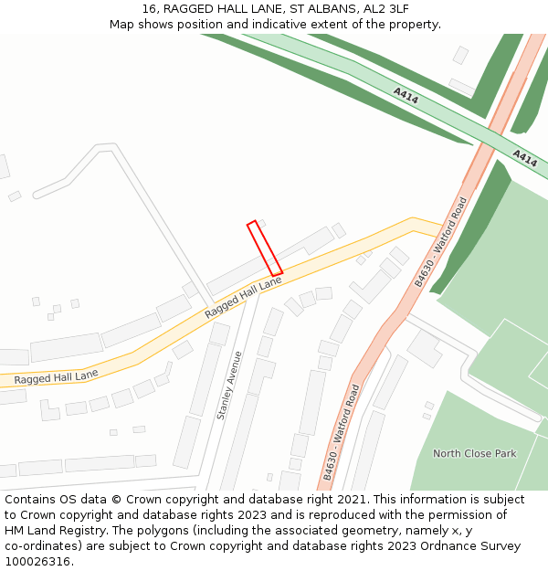 16, RAGGED HALL LANE, ST ALBANS, AL2 3LF: Location map and indicative extent of plot