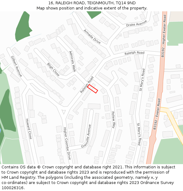 16, RALEIGH ROAD, TEIGNMOUTH, TQ14 9ND: Location map and indicative extent of plot