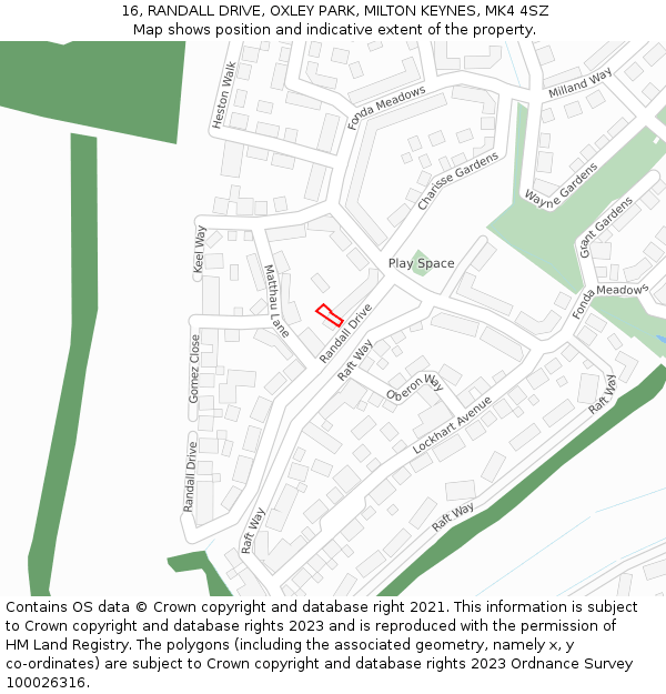 16, RANDALL DRIVE, OXLEY PARK, MILTON KEYNES, MK4 4SZ: Location map and indicative extent of plot