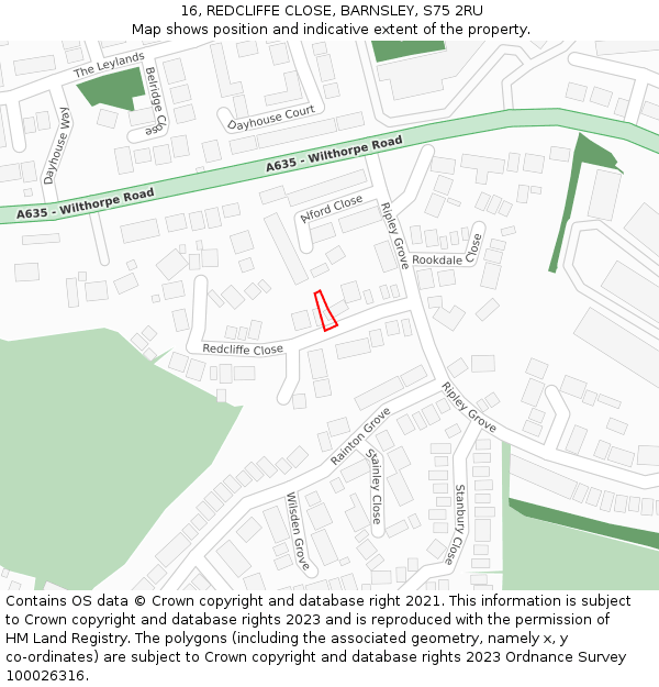 16, REDCLIFFE CLOSE, BARNSLEY, S75 2RU: Location map and indicative extent of plot