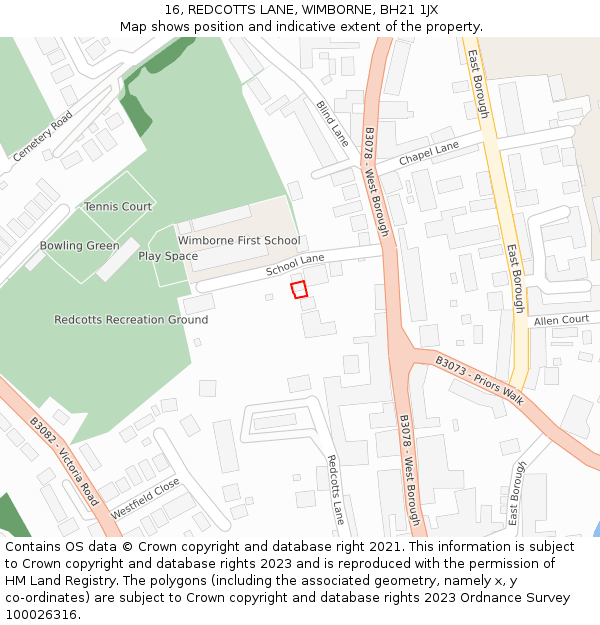 16, REDCOTTS LANE, WIMBORNE, BH21 1JX: Location map and indicative extent of plot