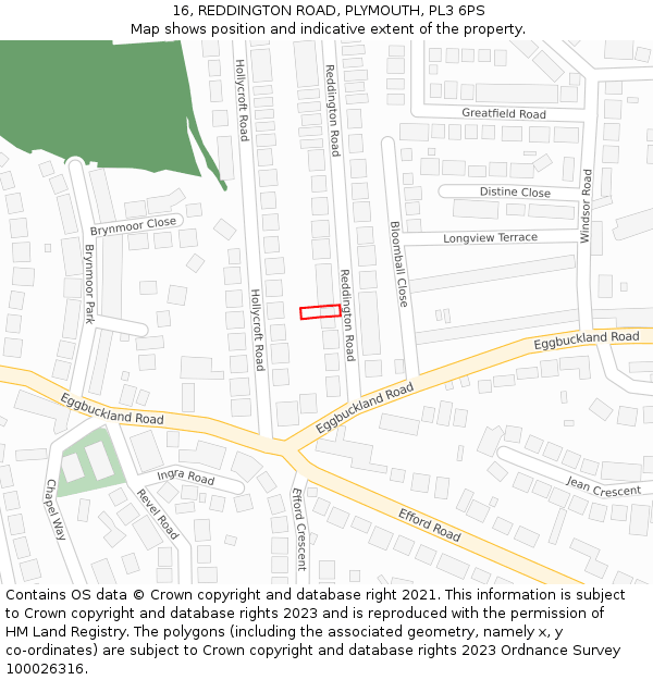 16, REDDINGTON ROAD, PLYMOUTH, PL3 6PS: Location map and indicative extent of plot