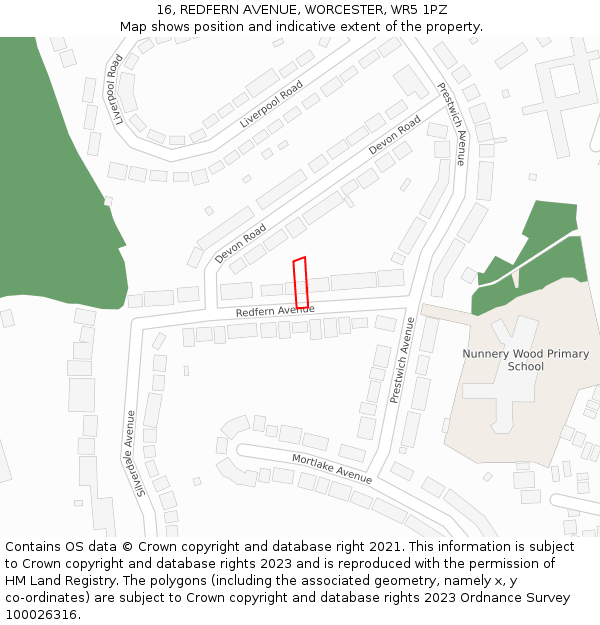 16, REDFERN AVENUE, WORCESTER, WR5 1PZ: Location map and indicative extent of plot