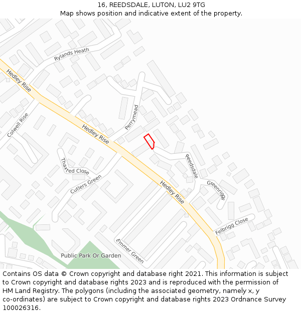 16, REEDSDALE, LUTON, LU2 9TG: Location map and indicative extent of plot