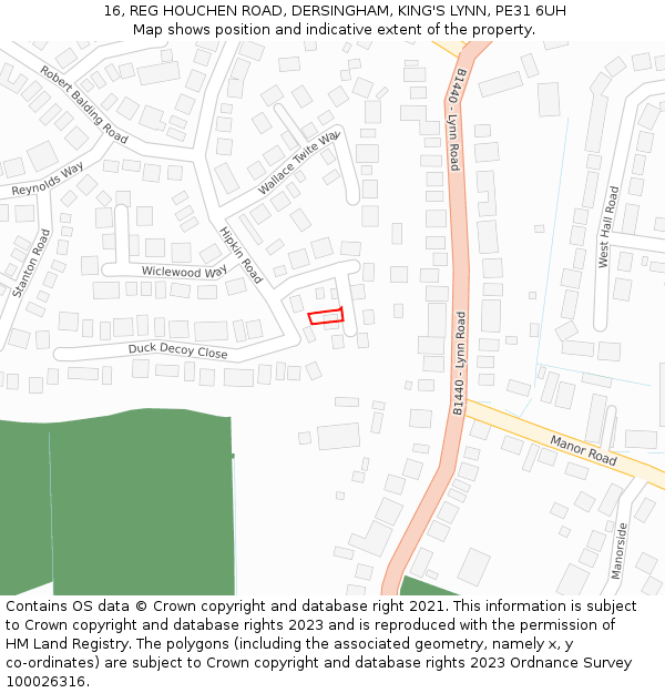 16, REG HOUCHEN ROAD, DERSINGHAM, KING'S LYNN, PE31 6UH: Location map and indicative extent of plot