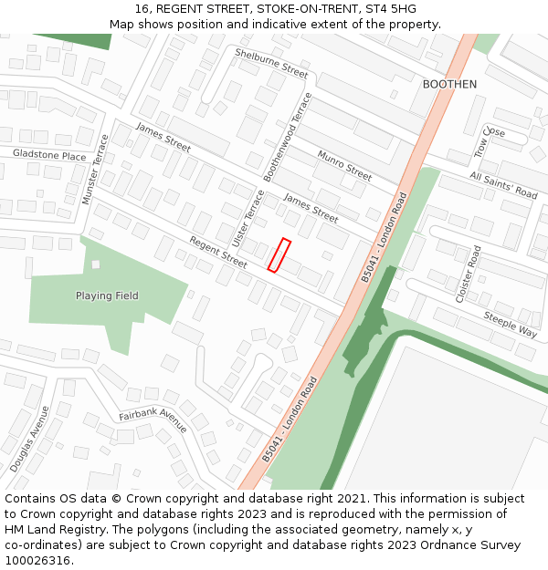 16, REGENT STREET, STOKE-ON-TRENT, ST4 5HG: Location map and indicative extent of plot