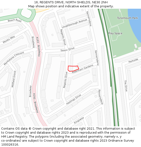 16, REGENTS DRIVE, NORTH SHIELDS, NE30 2NH: Location map and indicative extent of plot