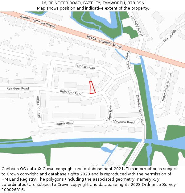 16, REINDEER ROAD, FAZELEY, TAMWORTH, B78 3SN: Location map and indicative extent of plot